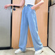 NICKYBABY Girls Summer Jeans Set 2025 New Internet celebrity fashionable children junior high school summer suit short-sleeved wide-leg big children 9889 white + 15030 blue 170