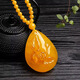 QPQK chicken fat yellow beeswax water drop pendant genuine peace buckle necklace sweater chain second generation amber men and women horse face skirt accessories cloud mist water drop bead chain-free lanyard-certificate