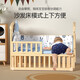 Airidge Crib Massivholz lackfrei bewegbares Spleißen großes Bett Baby Bett Multifunktional Windel Tisch Neulinge BB Bett großes Bett + Krontierparty Blaues Fünf-teiliger Set