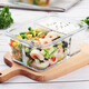 
Chuangde heat-resistant glass fresh-keeping box, special lunch box for office workers' microwave oven, separate glass bowl bento box set, Xinghai blue round 700+three partitions 1050+pack tableware