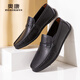 Aokang (Aokang) Business Casual Lederschuhe bequeme weiche Sohle Fahrschuhe Low Top Foot Lazy Loafer Schuhe ein Fuß Schwarz Größe 42