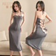 Feimu Rücken hohles Kreuz Hohlträgerkleid sexy Dessous Bettwäsche Mitternachtszauber Pyjamakleid 6624 graues Kleid + T-Hose + 7305 graue Strumpfhose