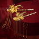 Suyi embroidered golden phoenix crown with tassels, grand antique style wedding hairpin, beautiful dress, hair accessories, bridal headdress, phoenix hairpin (single)