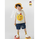 
Youyou Boys Summer New Cartoon Short Sleeve Round Neck T-shirt 2024 New Loose Contrast Smiling Children's Top Beige Red Block N4855 100cm