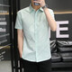 
XUANLAIYA men's short-sleeved shirt jacket summer large size half-sleeved solid color casual slim Korean style trendy youth shirt men 826 blue 2XL