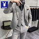 Playboy striped suit men's three-piece slim fit business casual plus size handsome suit male groom wedding dress dark gray suit XL (suit + vest + trousers)