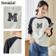 Sweat-shirt Pincai pour les manches de raglan d'automne pour femmes contrastant la couleur d'épissage de la lettre d'impression de manche ronde à manches longues P129W1396
