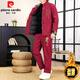 Pierre Cardin New Chinese Tang Suit Men's Winter Cotton Long Sleeve Pants Two-piece Retro Tang Suit Chinese Style Suit Men's Cotton and Thickened 8818-Black 3XL Recommended 160-180 Jin Jin equals 0.5 kg