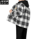 JEEP SPIRIT假两件棉衣外套男士冬装加绒加厚宽松保暖连帽男生潮牌格子棉服款 黑白格 4XL