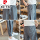 Pier Cardan Linn Pantalon Men's Men's Summer Gin Cropped Pants Ticked Feet Harem Pantalon Chinois Pantalon Men's Pants rayé Pantalon de lin en coton TRENDY MK983 BLANC 2XL (145-160JIN [Jin est égal à 0,5 kg]))