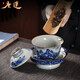 Tangsu Jingdezhen blue and white porcelain Kung Fu tea set household ceramic Qianli Jiangshan teapot teacup lid bowl gift box Panzhilian-17 heads + Six Gentlemen 1 piece