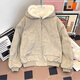 Yiran presents winter velvet thickened hooded cotton coat for men, old American high street retro youth sports warm trendy brand cotton coat, gray apricot M recommended 105-120 Jin Jin equals 0.5 kg