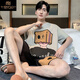 莫代尔夏季男款睡衣纯棉短袖卡通青少年男士夏天薄款大码学生家居服套装 WB1343# 小码 M 码【155高/75-85斤重】