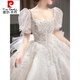 Pierre cardin wedding dress 2024 new style bride main yarn texture large tail pregnant women French light girl small winter single piece white wedding dress XS weight 80 Jin [Jin equals 0.5 kg]