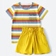 Bubble orange casual parent-child wear, family wear, short-sleeved T-shirt striped suit, mother, daughter, father and son, stylish family portrait of three or four, yellow striped suit/top + pants, baby boy size 90 (recommended height 75-85cm)