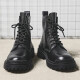 Jingmai [Cowhide] Martin Boots Zapatos de cuero alto de los hombres Ropa de trabajo de estilo mediano British Motorcycle Negro y otoño Autumable Atendy Trendy Lace-Up [Spring and Summer Style] 43 Código estándar