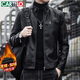 CARTELO crocodile leather jacket men's work jacket men's autumn and winter jacket men's casual handsome motorcycle men's black XL