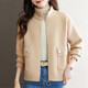 
Gemila spring and autumn coat women's short wool top loose cardigan wearing fashionable stand-up collar small fragrance jacket 12185 white L