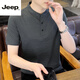 JEEP SPIRIT体桖衫男士棉麻短袖t恤夏季中国风高端简约小立领体恤夏天亨利衫 黑色 4XL