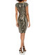 ANNE KLEIN Women's Metallic Pleated Dress Knee-length Collarless Short Sleeve Business Casual Gold/Black 14
