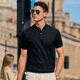 Mr. Cloth Fashion Stand Collar Pure Cotton Herren T-Shirt Frühling und Sommer Neue Slim Black Short Sleeve Business Casual AT12023 Black XL (180)