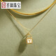 Shengli Xiao K original tail buckle brand 26 letter necklace for women summer 18K gold small lock square pendant stacked with clavicle chain gift C free square snake bone chain