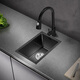 PULT Black Nano Kitchen Balcony Bar Handmade Small Sink Single Tank 304 Stainless Steel Washing Basin Mini Washing Pot With 6193 Round Faucet Full Set 450x400mm