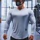 Lutielang fitness clothes sports T-shirt bottoming shirt men's long-sleeved elastic quick-drying muscle training running top gray L