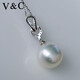 V&C 18K Diamond Australian White Pearl Pendant Perfect Round Flawless Cold Light South Sea Water White Pearl Pendant for Mom 18K+ Diamonds (Excluding Chain) 12-13MM
