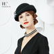 EE Autumn and Winter Fashionable British Wool Top Hat Korean Style Trendy Woolen Hat Retro Versatile Winter Hat Women 5049 Black Adjustable