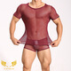 Sexy thong men's sexy underwear breathable masculine styling mesh suit body mesh solid color short maroon S