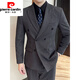 Pierre Cardin suit men's formal suit wedding slim British style business casual double-breasted men's suit jacket new product dark green suit + pants 5XL