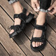 
Jeep men's shoes, new summer real cowhide sports sandals, soft sole comfortable and lightweight outdoor non-slip beach shoes 1585 black (leather shoe size) 42