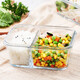 
Chuangde heat-resistant glass fresh-keeping box, special lunch box for office workers' microwave oven, separate glass bowl bento box set, Xinghai blue round 700+three partitions 1050+pack tableware
