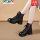 CARTELO new leather short boots for women winter plus velvet thick-soled Martin boots flat-soled thick-heeled fashion boots non-slip mom rabbit fur cotton shoes black 38