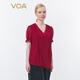 
VOA silk georgette V-neck puff sleeve black ear pleated double-layer asymmetric hem loose T-shirt BE673 Huanxi Sha - burgundy (H38) XL
