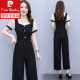 皮尔卡丹（pierre cardin）短袖雪纺阔腿连体裤套装女2024年新款时尚气质夏季薄款一体连衣裤 【1098%23】杏色 连体裤 L 建议105-115斤