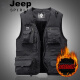 JEEP Jeep Vest Men's Spring and Autumn Outdoor Multi-Pocket Vest Photography Fishing Vest Men's Waistcoat Thin Mountaineering Travel Vest Jacket Khaki Velvet Style 0287L (140-155Jin [Jin is equal to 0.5 kg])