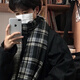 
Show off the men's winter Korean style fashionable and versatile plaid scarf student thickened warm shawl dual-purpose men and women's style double-sided wear-black (mask for free)
