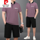 皮尔卡丹（pierre cardin）2024夏季新款中年男士爸爸父亲装冰丝短袖t恤短裤跑步运动服套装 691牛仔蓝 L建议【100斤-----120斤】体恤+