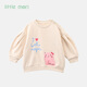 
little mori little forest girls sweatshirt autumn puff sleeve round neck top cartoon cat off white 120 cm/6 years old