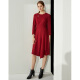 EITIE autumn new shopping mall same style solid color round neck asymmetric high-end fashion three-quarter sleeve dress 6407111 red vine 6136/S/155-80A