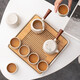 SUSHI CERAMICS herbal gray glaze Kung Fu tea set solid wood handle double-sided teapot bamboo surface water storage saucer gift box J0506