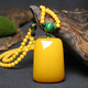 Luoyi Lao Beeswax Pendant Water Drop No Matter Fang Brand Chicken Oil Yellowstone Amber Men's and Women's Blood Amber Sweater Chain No. 1