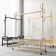 Wooden multifunctional clothes hanger floor-standing bedroom coat rack living room balcony single pole clothes drying mobile storage storage hanger 120cm light luxury gold double-layer mesh basket + 6 hooks + wheels