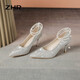 
ZHR high heels female elegant pointed toe thin heels women's shoes high-end pearl strap crystal single shoes women Y765 silver 37