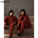 Couple's pajamas with the same language as their zodiac year, winter half-velvet wedding festive home clothes for women, red coral velvet two-piece gift set, men's R1817 L 170 men