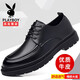 Playboy Cuero zapatos casuales para hombres uso formal de cuero genuino transpirable negro suave suela gruesa 2025 nuevos zapatos de cuero de cabeza grande para hombres encaje negro 9763 40