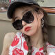 Sunglasses for men and women, new Korean version of trendy Internet celebrity, big face, slimming temperament, large frame sunglasses for women [bright black] high-looking sunscreen sunglasses