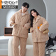 Modal coral velvet pajamas couple outfits for men and women autumn and winter style plus velvet thickened three-layer cotton warm home clothing set 1365 couples 2XL 3-layer women's style